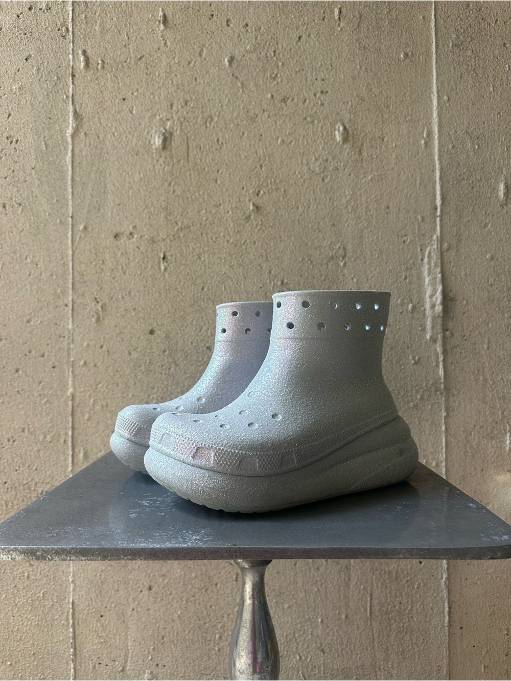 CROCS Metallic Silver/Iridescent Glitter Platform Bootie for Women